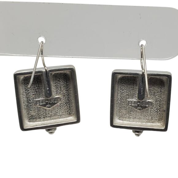 Ben Amun Designer Earrings Silver Tone Square Geometric Dangle Statement Modern - Picture 4 of 10
